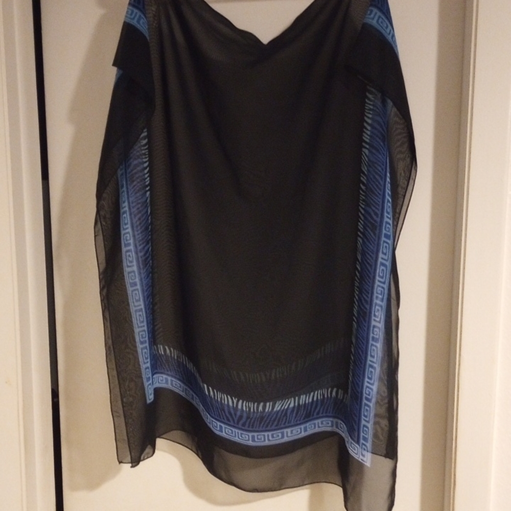 Elegant Black and Blue Sheer Scarf
